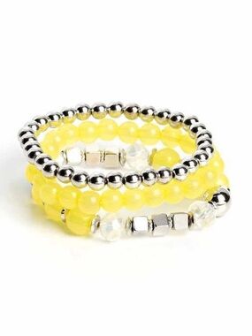 Yellow Beaded Stretch Bracelet Stack